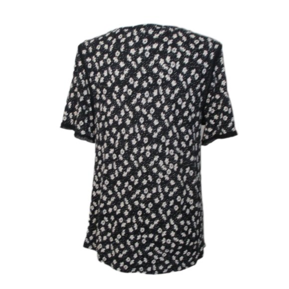 DR2 Black and Cream Rayon Linen Blend Floral Print Short Sleeve Top Size L - Picture 8 of 12